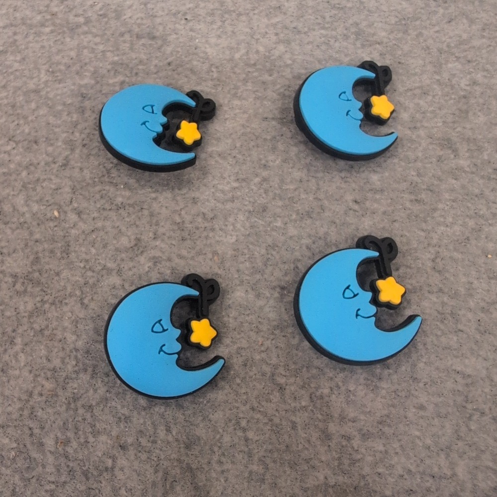 Blue Crescent Moon and Yellow Star Shoe Charms‎ Set of 4 for Clogs Sandals